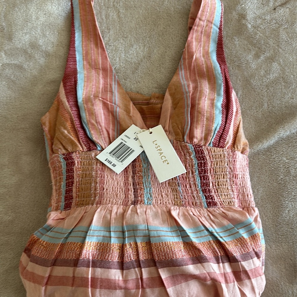 L SPACE STUNNING Cotton/Viscose Blend Maxi Dress w Smocking at Rib Cage XS BNWT - Picture 9 of 10